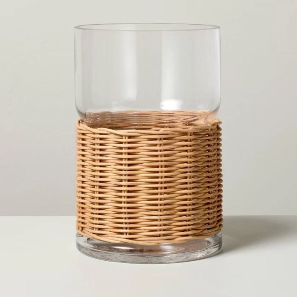 Hearth & Hand Thick Glass Votive with Woven Rattan Sleeve